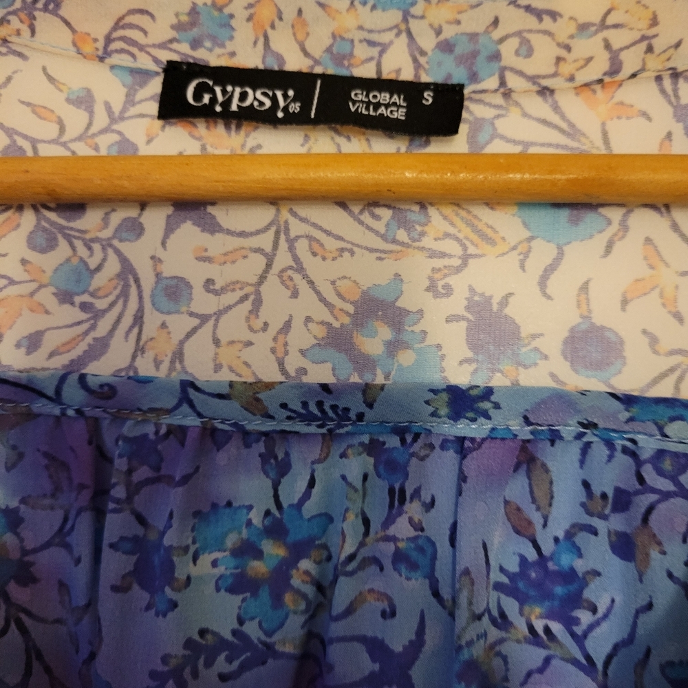 Gypsy 05 Floral Long Sleeve 100% Silk Blue Romper Size Small - Picture 6 of 16